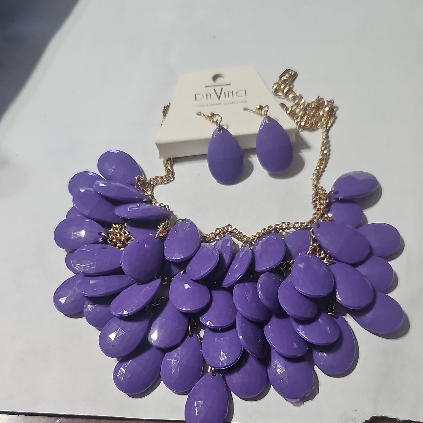Davinci Purple Statement Necklace And Earring Set
